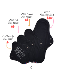 Serviette Hygiénique Lavable noire, modèle JOUR