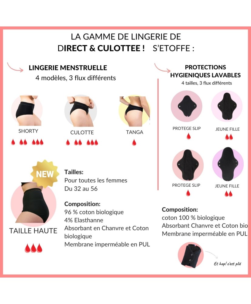 Serviette hygiénique lavable en coton bio Fabriqué en France