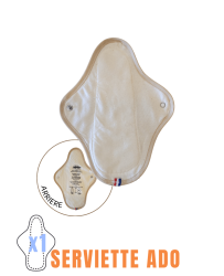 Serviette lavable biologique, écrue, made in france, pour jeunes filles.