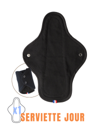 Protection hygiénique lavable noire, flux moyen, modele JOUR - Bio et fabriqué en France
