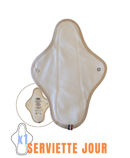 Serviettes Hygiéniques Lavables, modele JOUR - Coloris Ecru Naturel - Bio et fabriquée en France